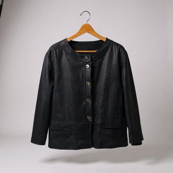 Vintage Covington collarless linen blend Lady blazer black Plus size 24 women - Picture 1 of 10